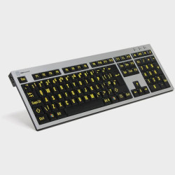 Clavier malvoyant à gros caractères jaunes sur fond noir