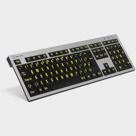 Clavier malvoyant à gros caractères jaunes sur fond noir