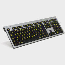 Clavier malvoyant à gros caractères jaunes sur fond noir