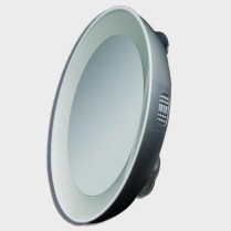 Miroir grossissant avec éclairage et ventouse gris