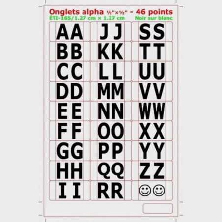 Onglets alphabétiques autocollants noir sur fond blanc