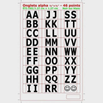 Onglets alphabétiques autocollants noir sur fond blanc