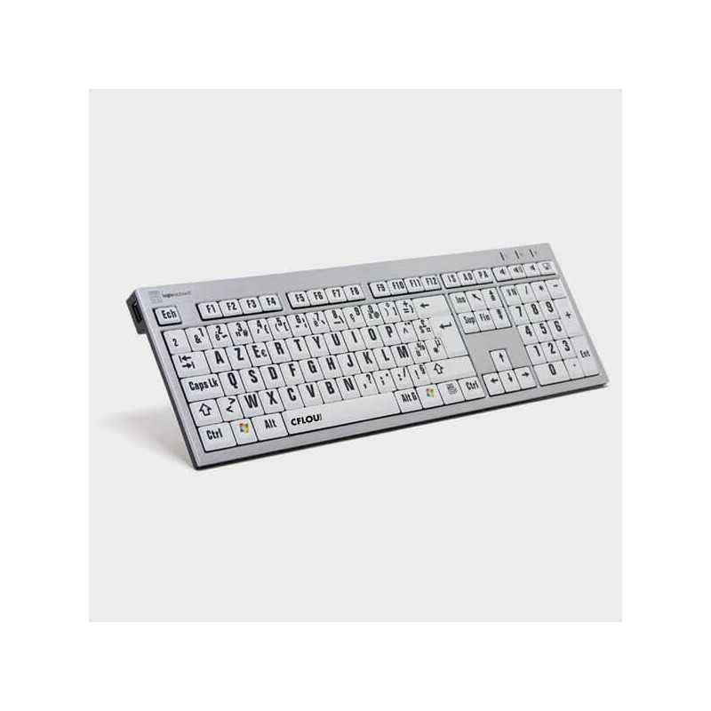 Clavier ultra fin à grosses touches noires sur fond blanc