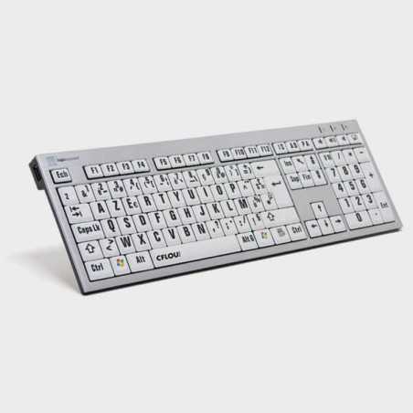 Clavier ultra fin à grosses touches noires sur fond blanc