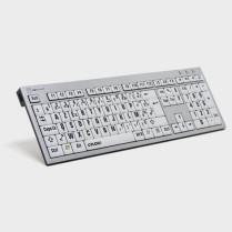 Clavier ultra fin à grosses touches noires sur fond blanc