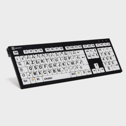 Clavier noir à grosses touches blanches et caractères noir