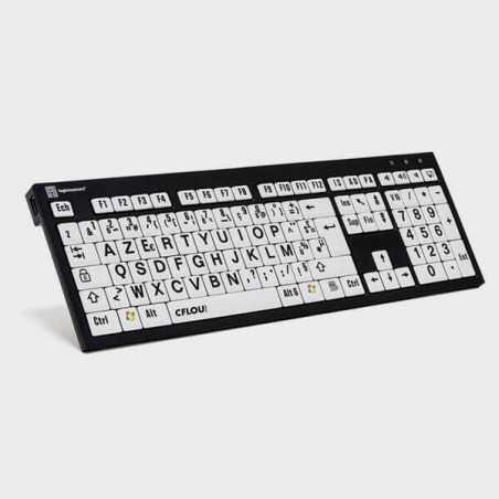 Clavier noir à grosses touches blanches et caractères noir