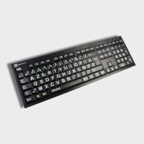 Clavier noir à grosses touches noires et caractères blanc