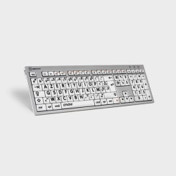 Clavier mac ultra fin à grosses touches noires sur fond blanc