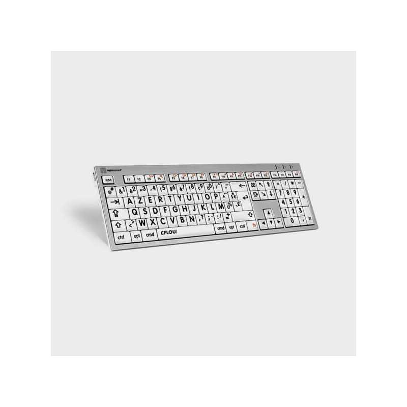 Clavier AZERTY Mac ultra fin à grosses touches noires sur fond blanc