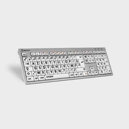 Clavier AZERTY Mac ultra fin à grosses touches noires sur fond blanc