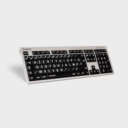 Clavier mac ultra fin à grosses touches noires sur fond blanc