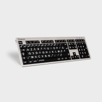 Clavier mac ultra fin à grosses touches noires sur fond blanc