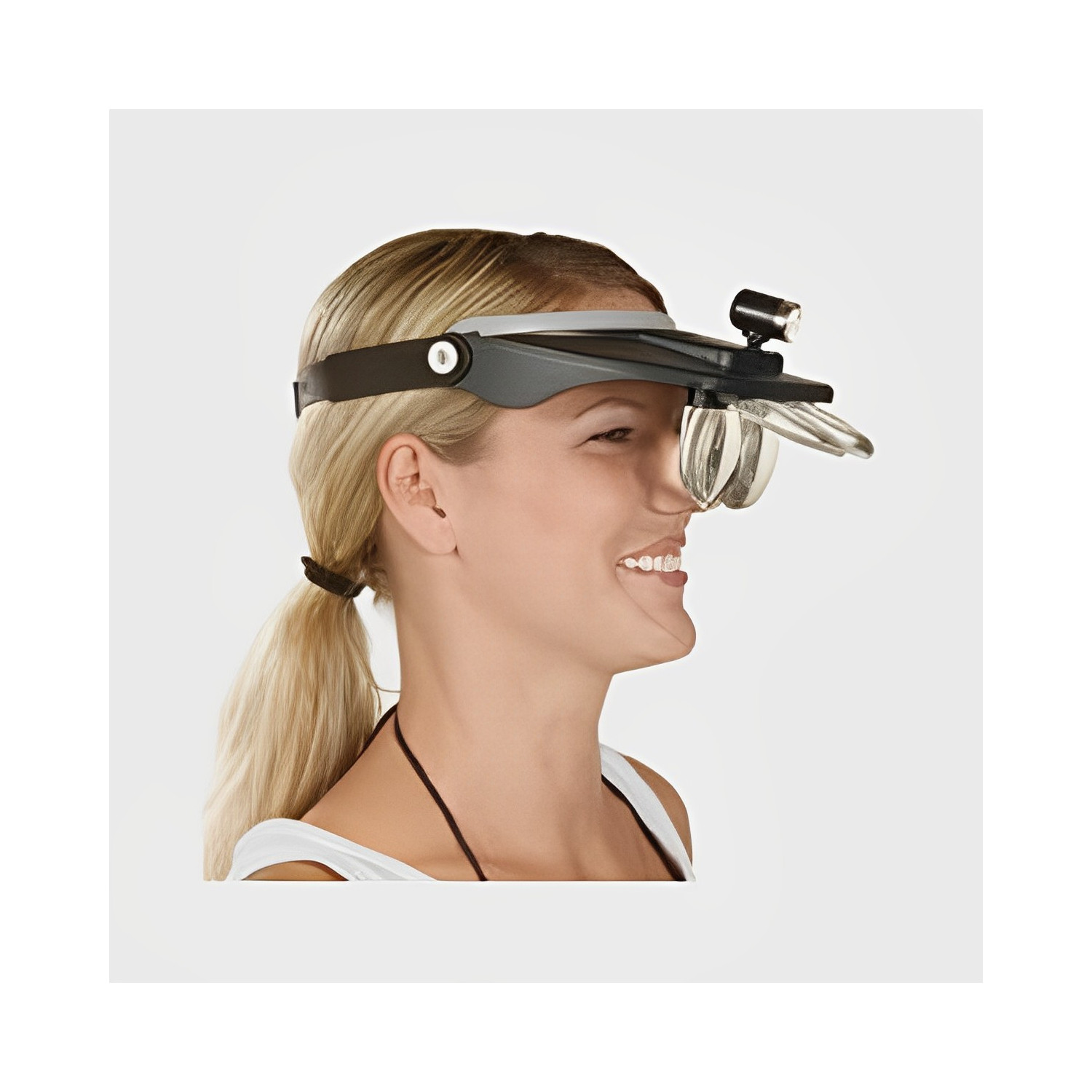 Loupe frontale a lampe eclairante et inclinable