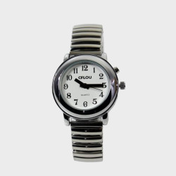 Montre parlante simplifiée femme bracelet extensible argenté