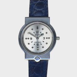 Montre braille argenté bracelet en cuir - BLEU