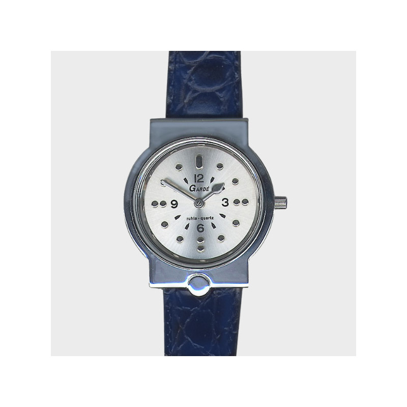 Montre braille argenté bracelet en cuir - BLEU
